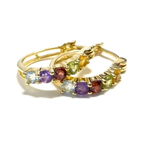 Ross-Simons Vermeil Gold Plated Sterling Silver Multi Gem Stone Hoop Earrings - Picture 1 of 12